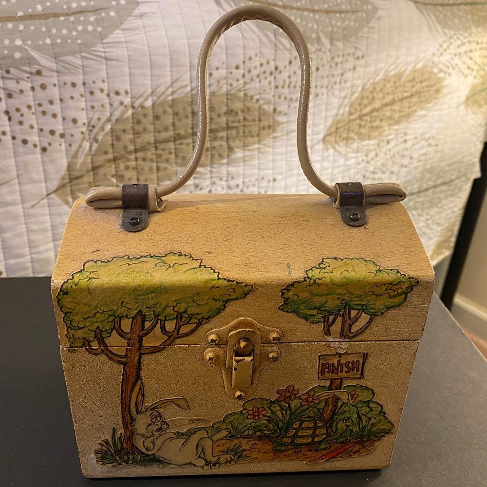 1960s Mid-Century Vintage Wooden Box Purse